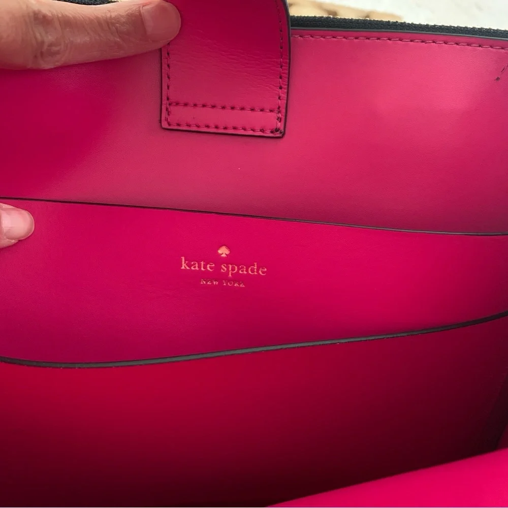 Kate Spade Black Sweetheart Pink Kyra Arbour Hill Leather Tote Bag - Picture 9 of 14